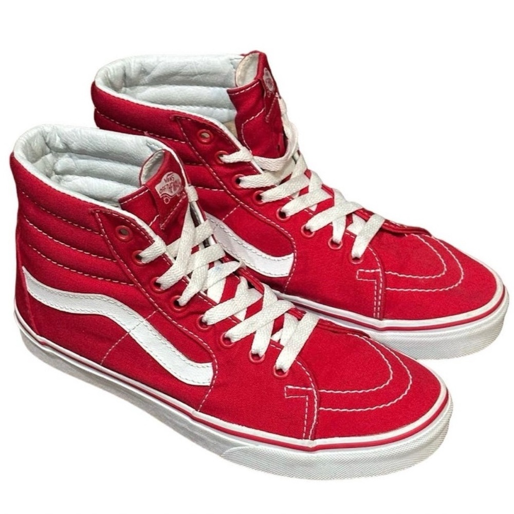 Vans Red and White High-Top Sneakers
